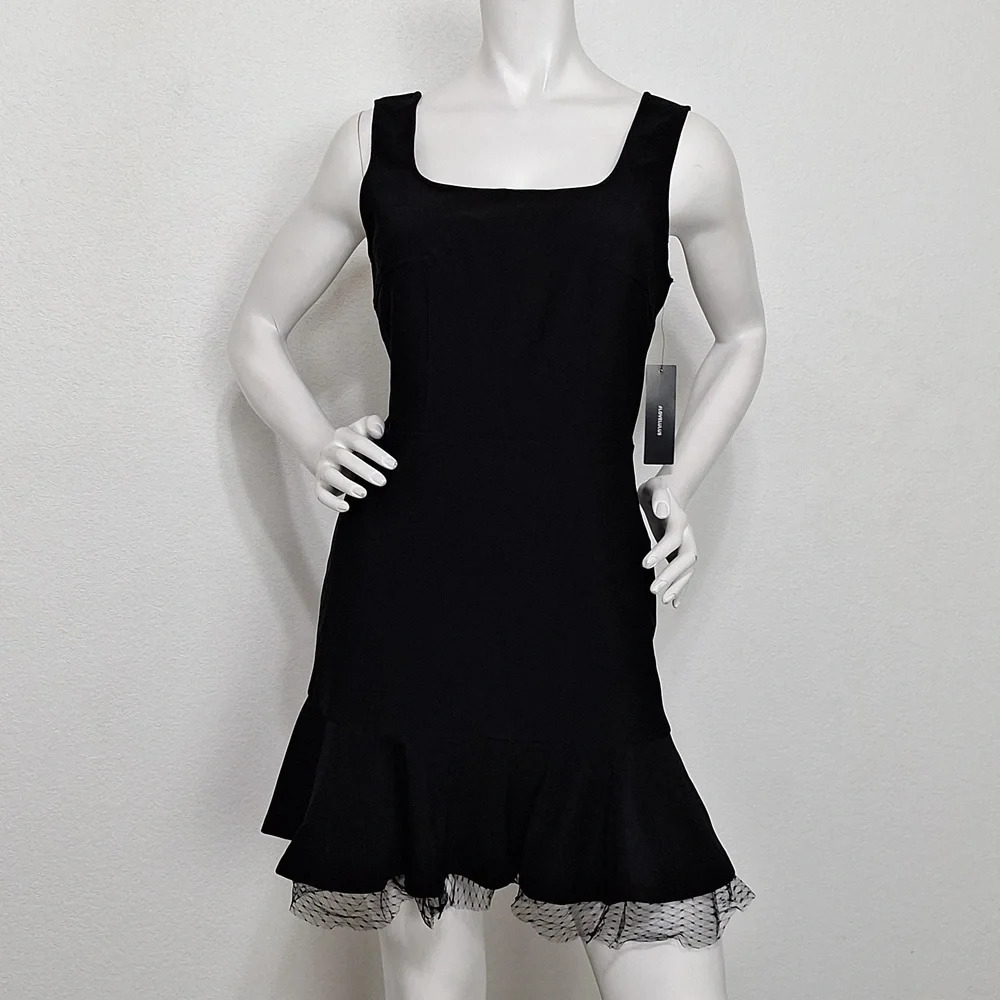 Lulus "NEW" Black Romantic Goth Witchy Tulle Hem Sleeveless Mini Dress Size M